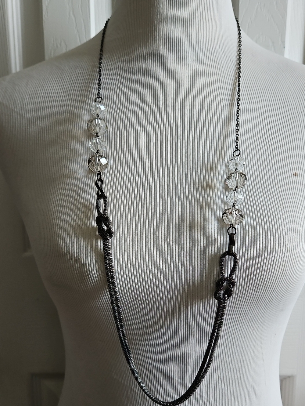 SALE! 2 Necklace Set - Crystal Bead Gunmetal Necklace/Iridescent Crystal